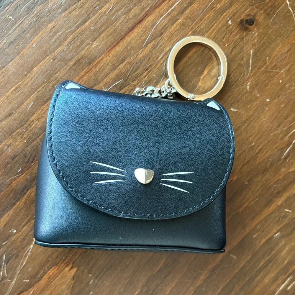 Kate Spade Meow Black Cat Leather Coin Purse Keychain Bag Charm - Picture 4 of 7